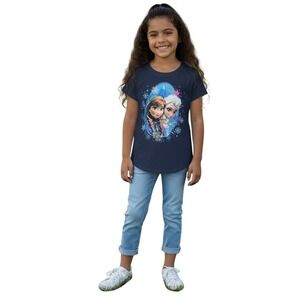 Fruit of the Loom Disney Frozen Anna & Elsa Girls Graphic T-Shirt Kids Size 8/10